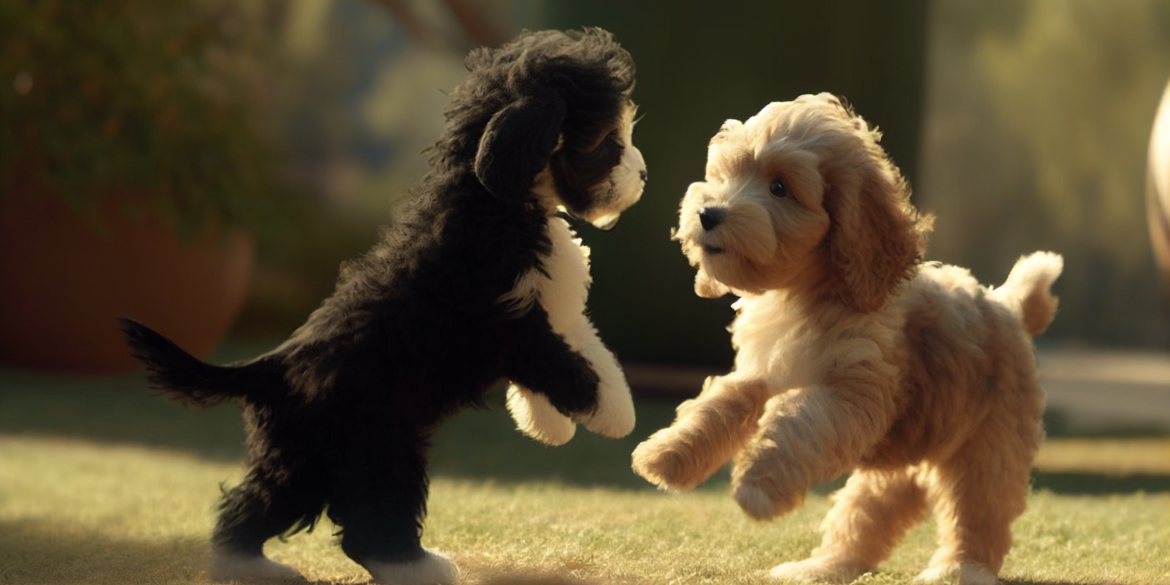 daximusWrecks a bernedoodle and goldendoodle puppy playing