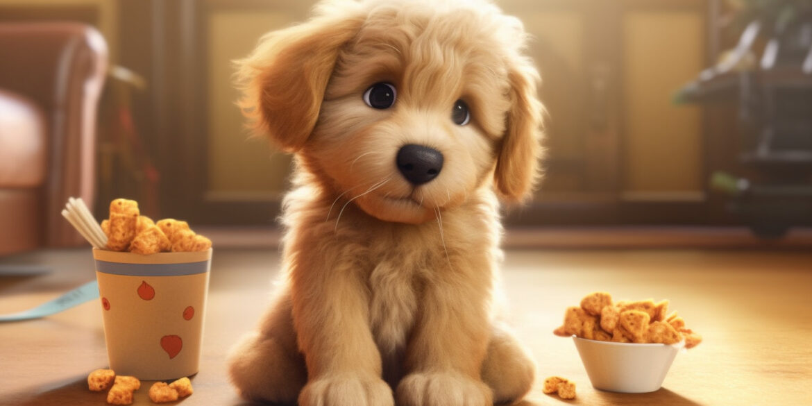 Goldendoodle puppy waiting for treats