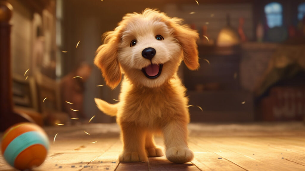 Goldendoodle puppy playing, pros and cons of owning a doodle, cute, cgi