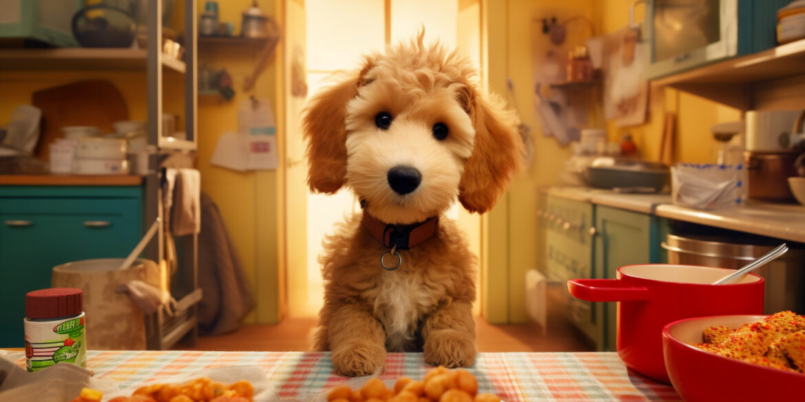 daximusWrecks goldendoodle puppy in kitchen eating treats pixar df5647dc 394e 4064 acf6 b5140e20fe16