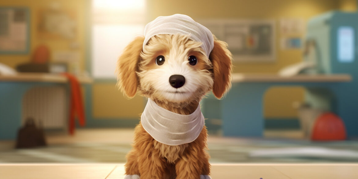 goldendoodle puppy at the veterinary office v02