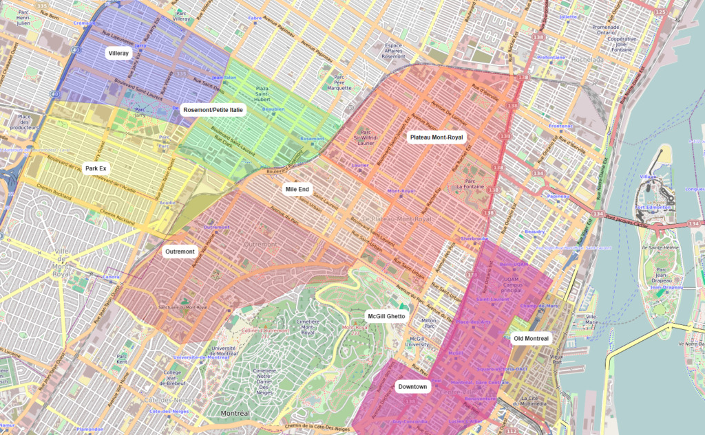 Image of map of best dog parks in Montreal