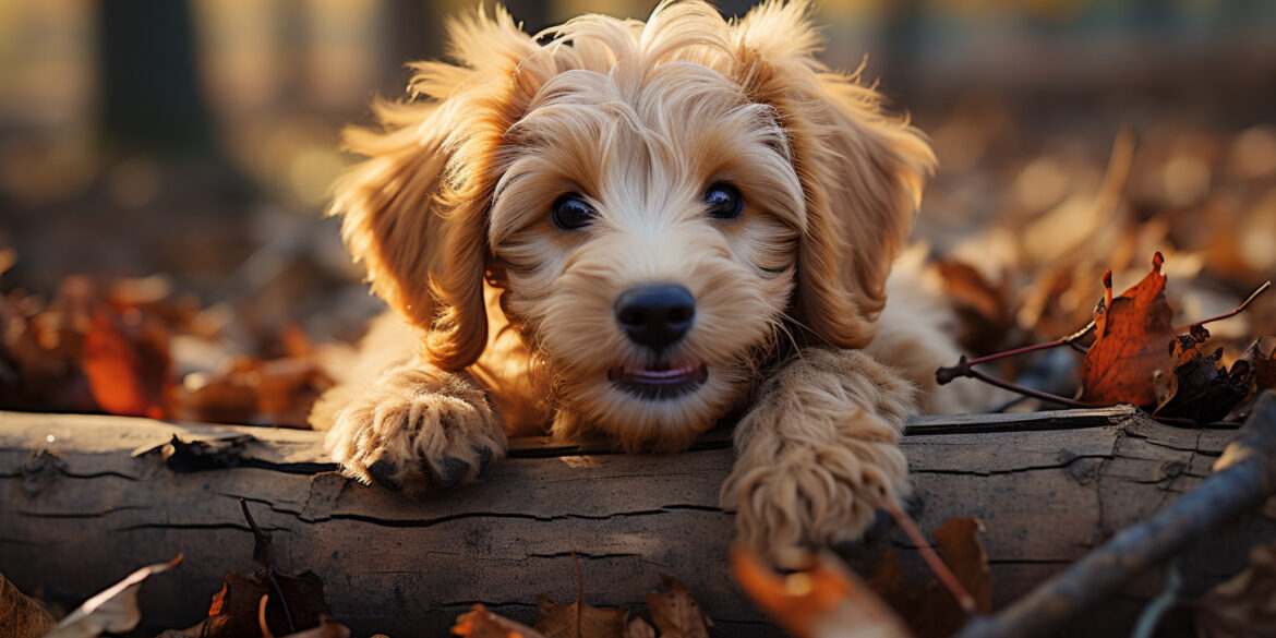 When do Goldendoodles stop teething? Goldendoodle puppy sitting on a stick